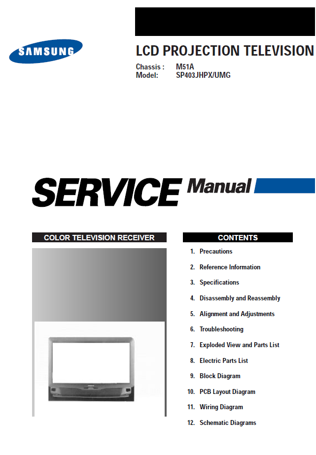 Samsung – SP403JHPX/UMG – LCD Projection TV – Service Manual