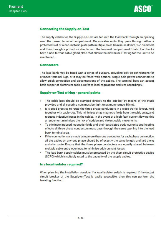 ASCO – FROMENT – 3000 SERIES Load Banks – User Manual