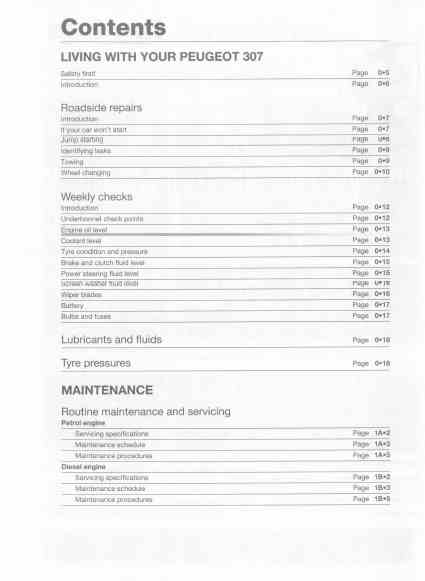 Peugeot 307 – Service & Repair Manual – 2001 to 2004