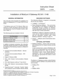 ModLon II Gateway Kit 541−1149 C673 Installation Manual