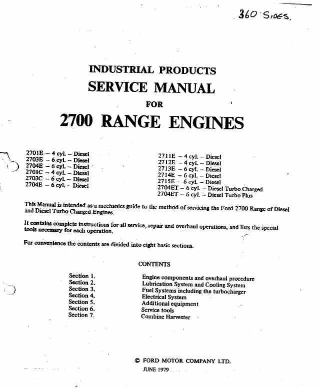 Ford 2700 Range Diesel Engine (Onan DEH) Workshop Manual (Jun1979)