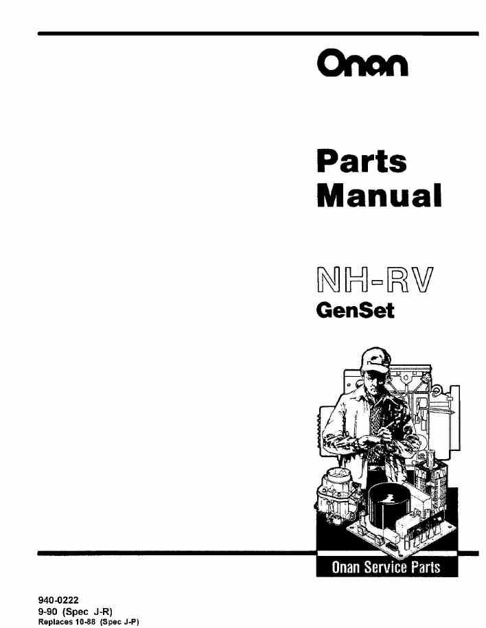 940-0222 Onan NH (spec J-R) RV Genset Parts manual (09-1990)