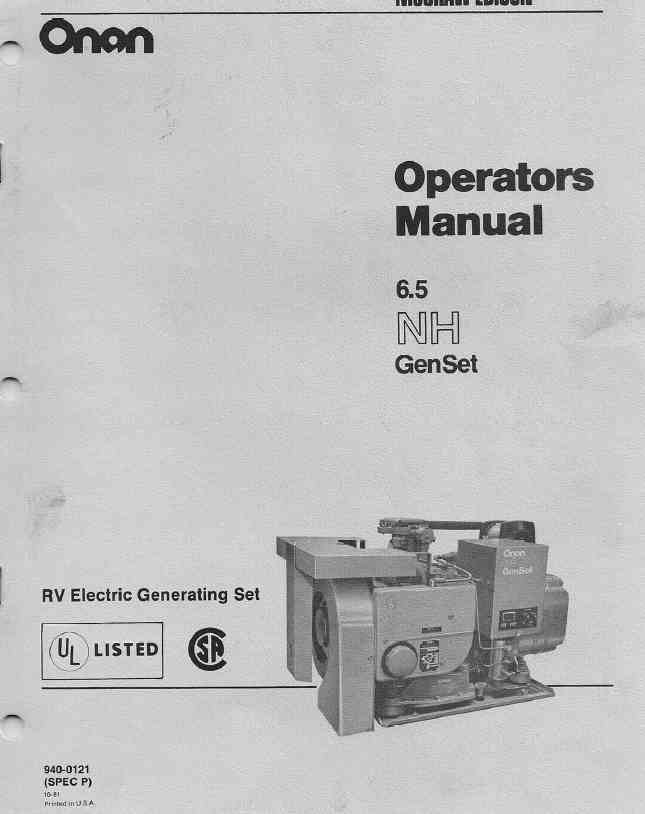 940-0121 Onan 6.5KW NH (spec P) Operator’s manual (10-1981)