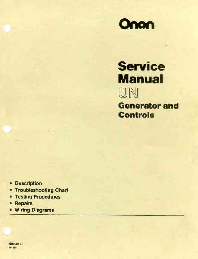 900-0196 Onan UN-series Generator & Controls Service manual (10-1988)