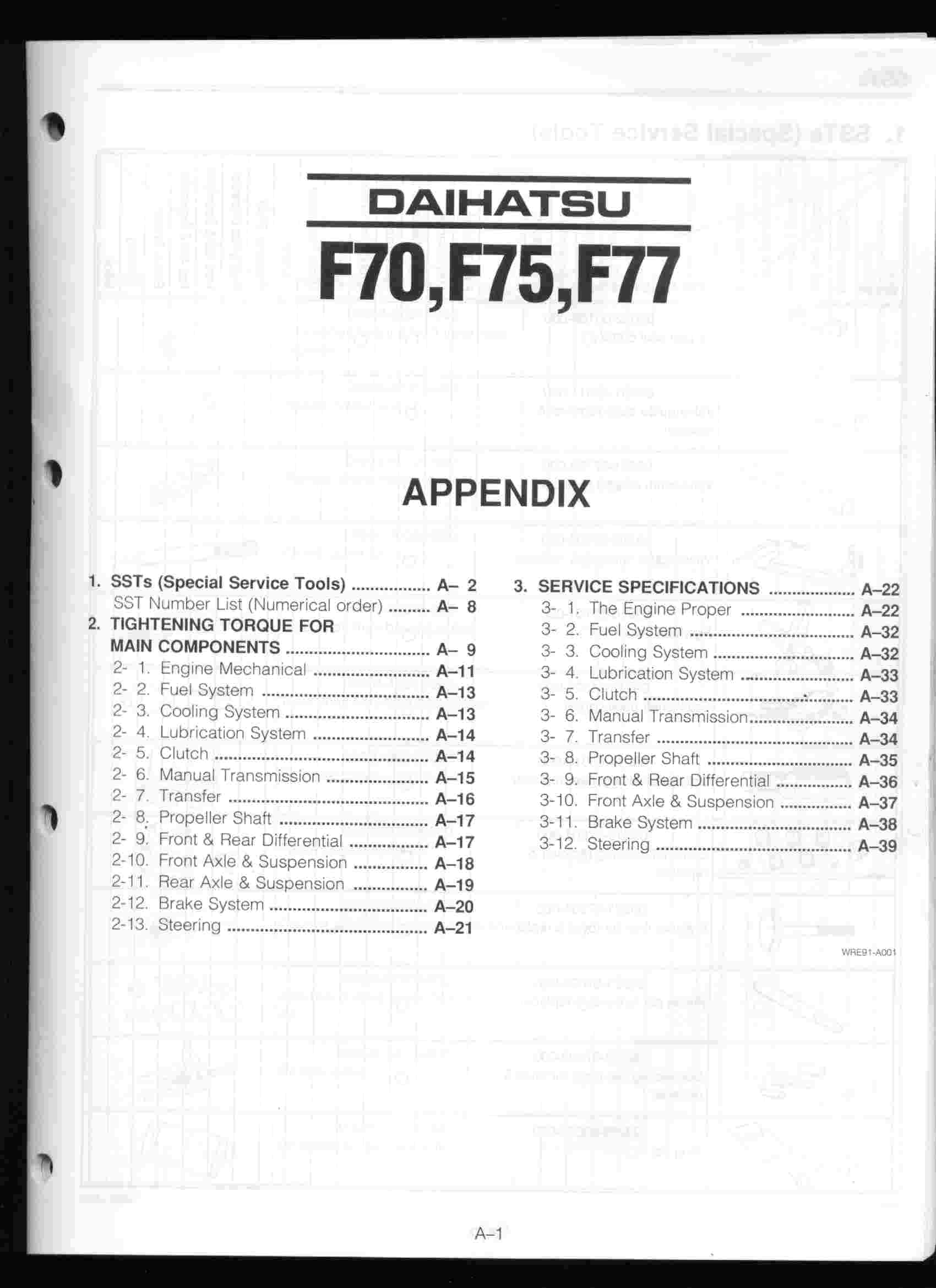 Daihatsu Rocky F70 F75 F77 Diesel Workshop Manual