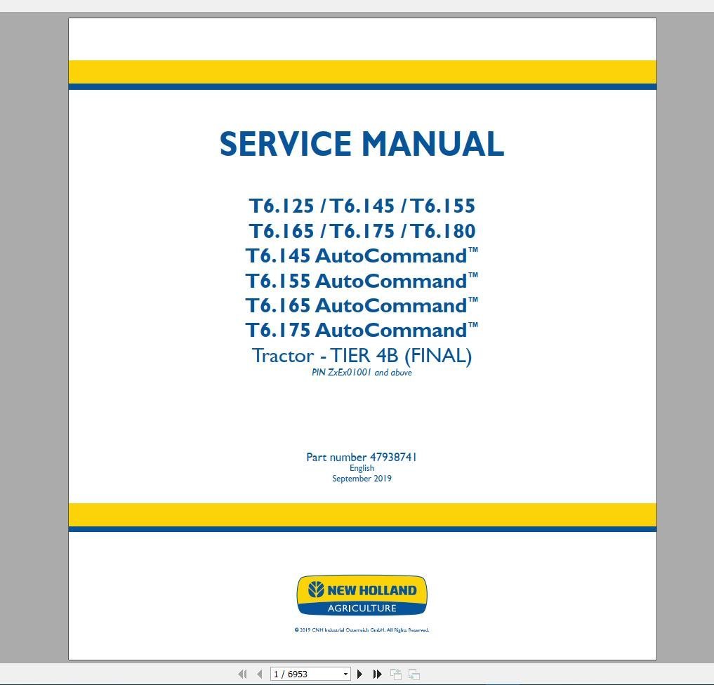 New Holland AG Agricultural Service Manual Updated [11.2020]